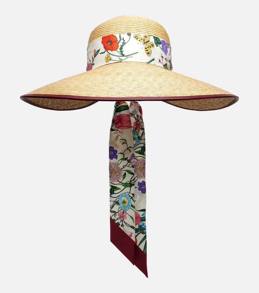 Gucci Floral Scarf-detail Sun Hat In Neutral