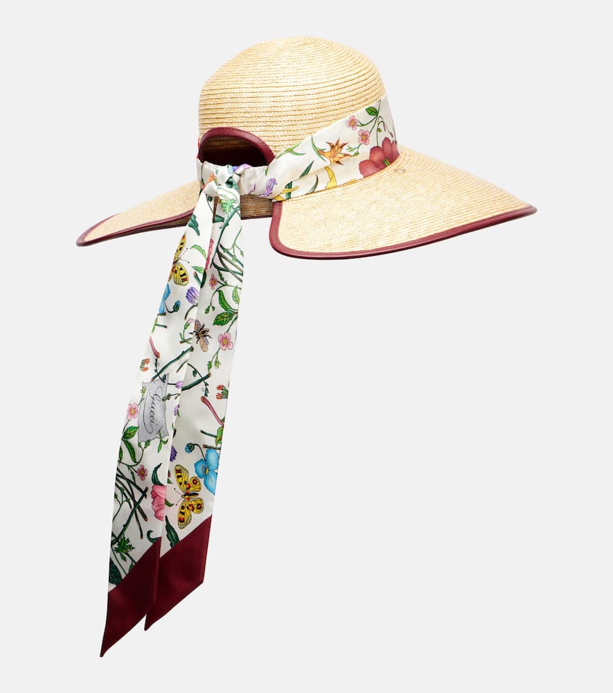 Gucci Floral Scarf-detail Sun Hat In Neutral