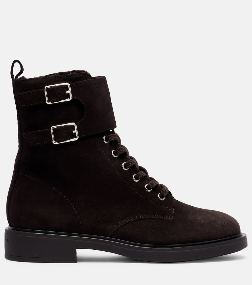 Gianvito Rossi Shearling-lined Suede Combat Boots In Brown