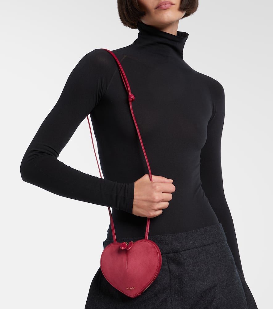 Alaïa Shoulder Bag Heart Shape Suede Leather In Pink