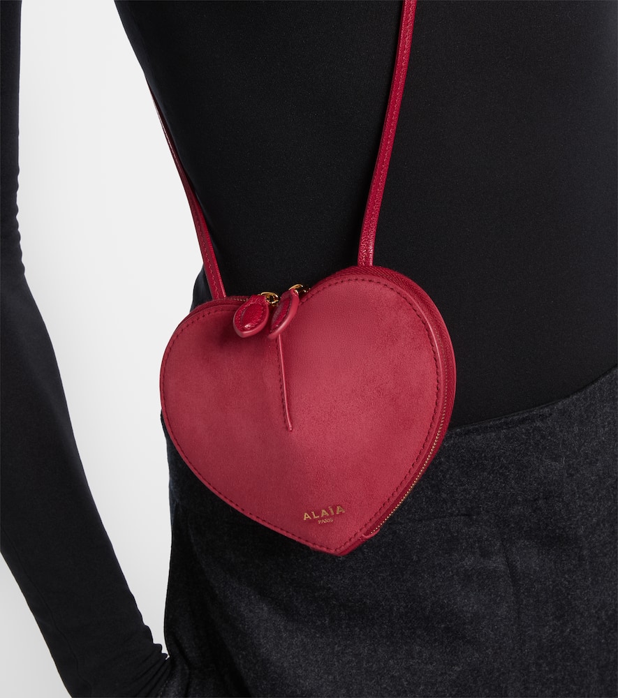 Alaïa Shoulder Bag Heart Shape Suede Leather In Pink
