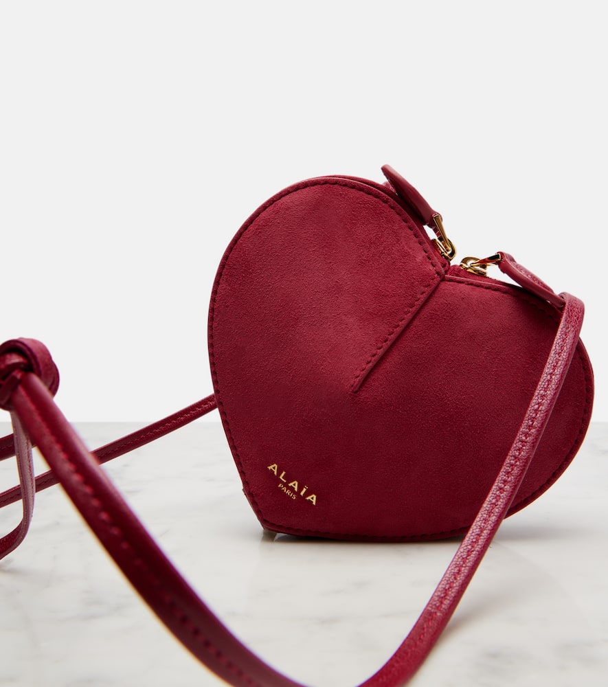 Alaïa Shoulder Bag Heart Shape Suede Leather In Pink