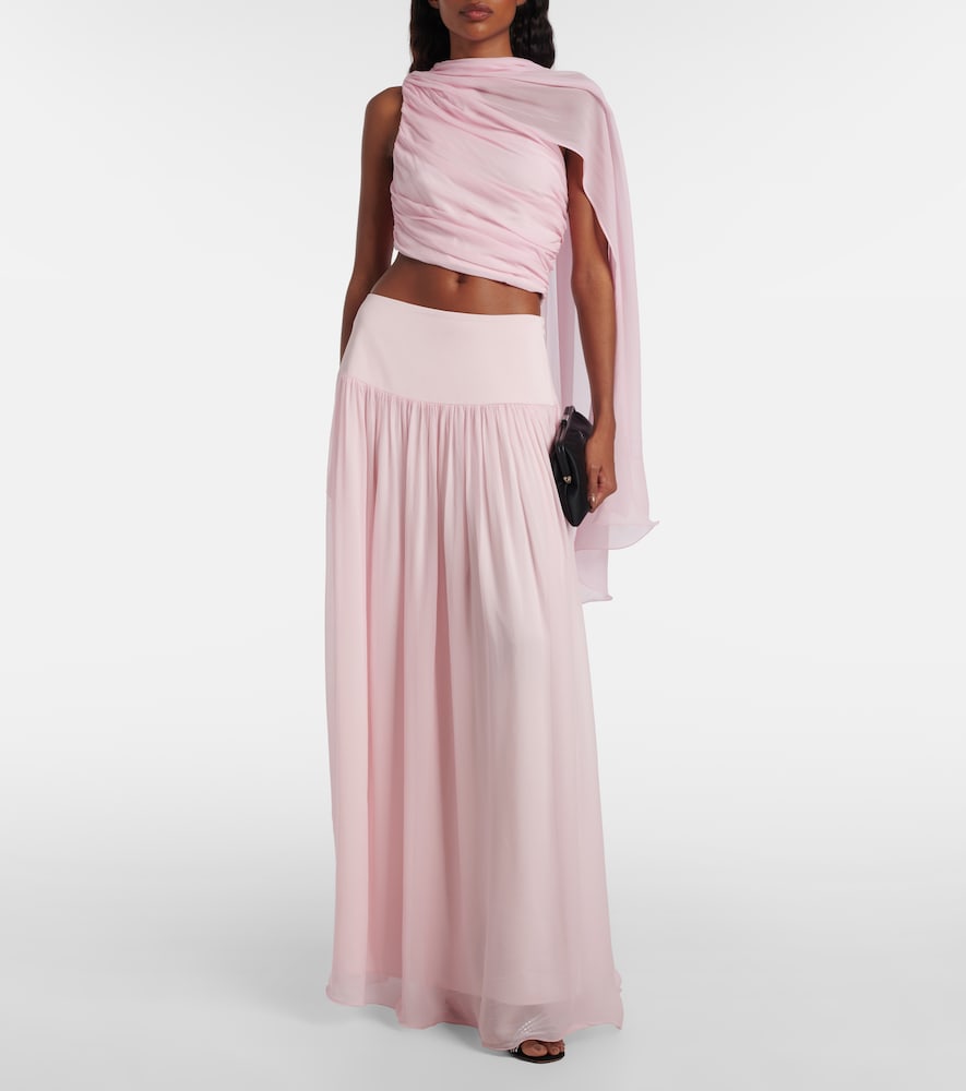 Posse Solene gathered scarf-detail mesh top