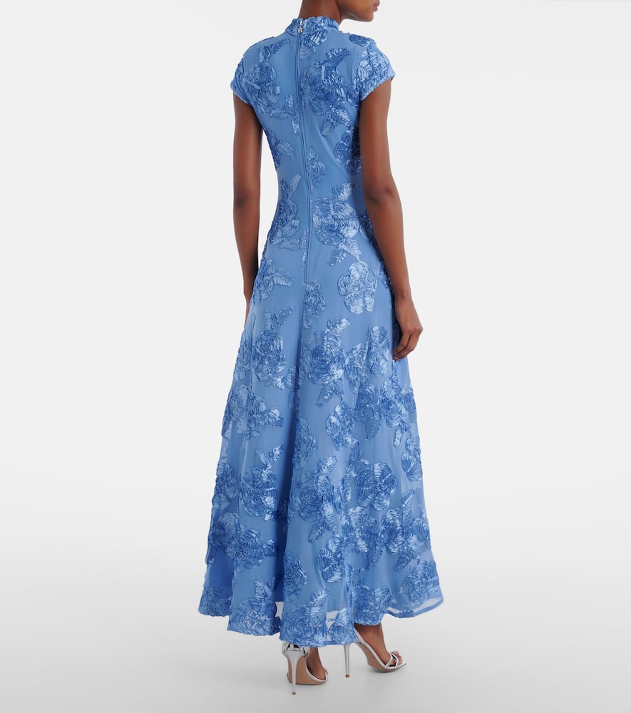 Rotate Birger Christensen Floral-embroidered Midi Dress In Blue