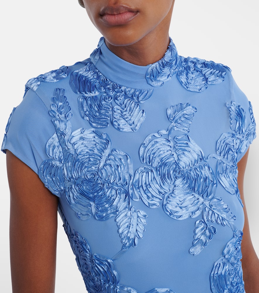 Rotate Birger Christensen Floral-embroidered Midi Dress In Blue