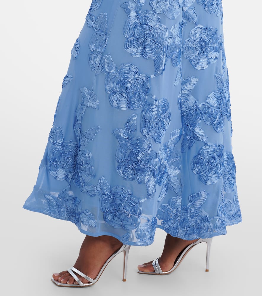 Rotate Birger Christensen Floral-embroidered Midi Dress In Blue