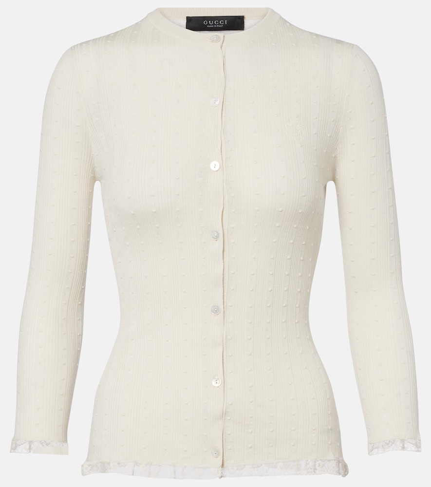 Cardigan aus Rippstrick mit Spitze
