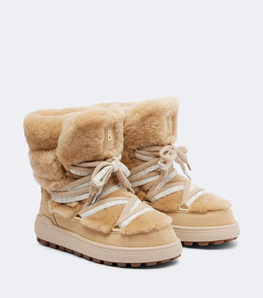 Bogner Chamonix Shearling And Suede Snow Boots In Beige
