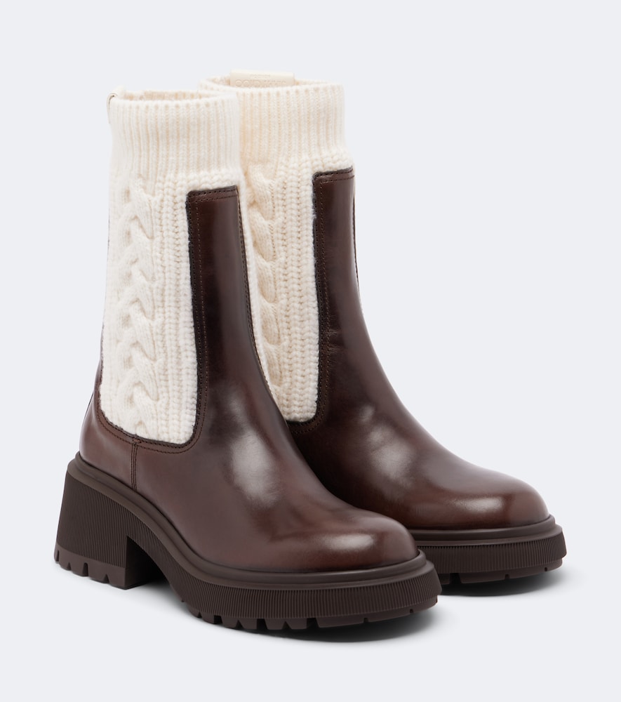Jimmy Choo Tamia Cable-knit Leather Ankle Boots In Brown