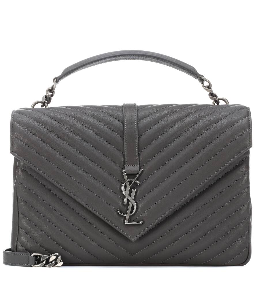 Saint Laurent Large Collège Monogram Leather Shoulder Bag In Grey