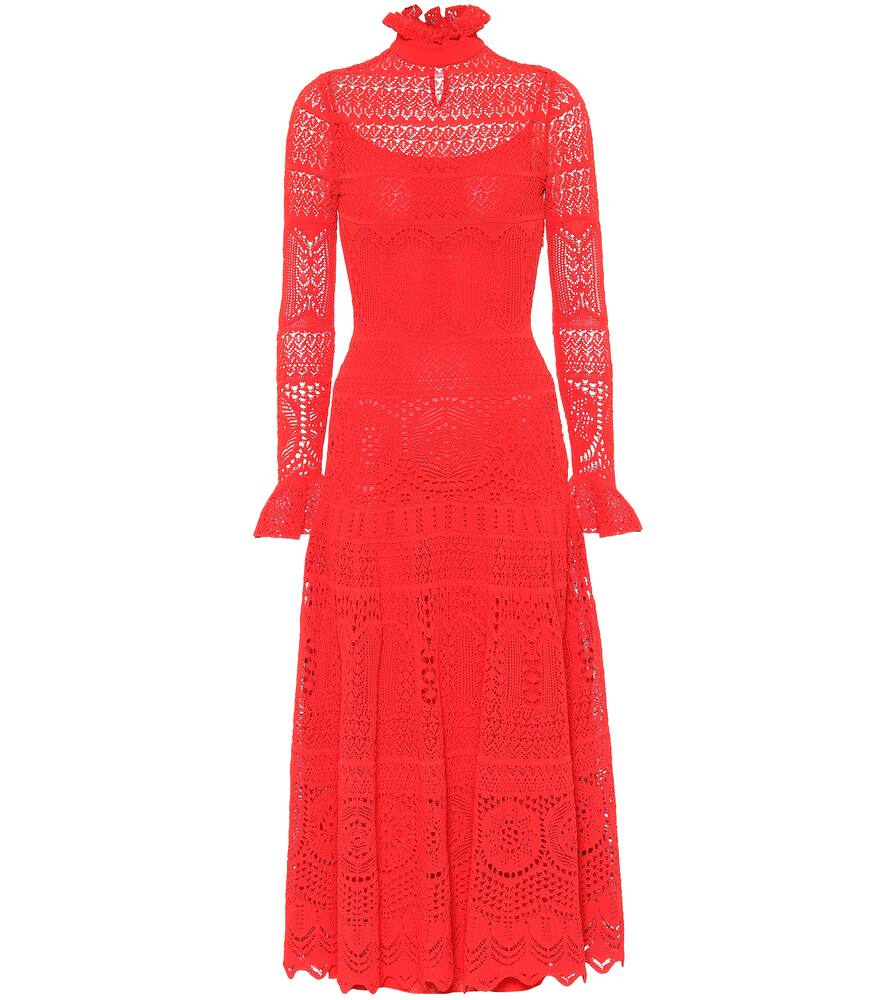 ALEXANDER MCQUEEN COTTON-BLEND LACE MIDI DRESS,P00436727