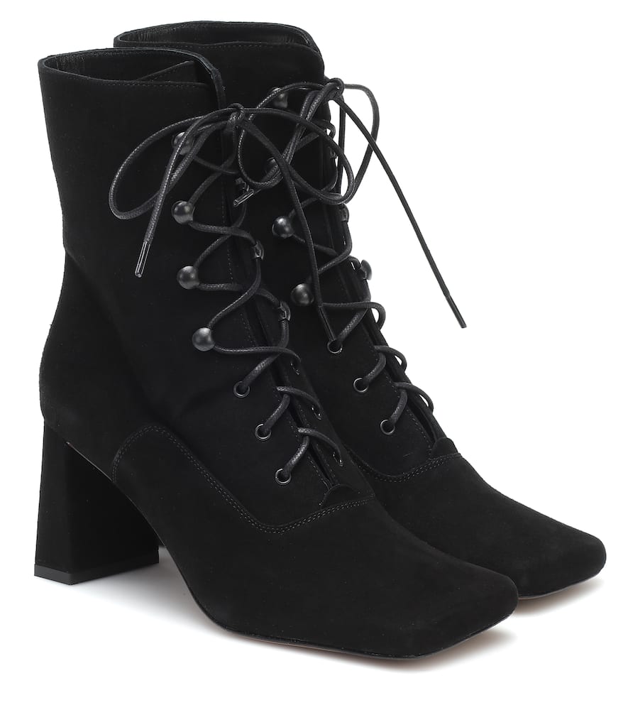 Shop By Far Claude Lace-up Suede Ankle Boots In Black