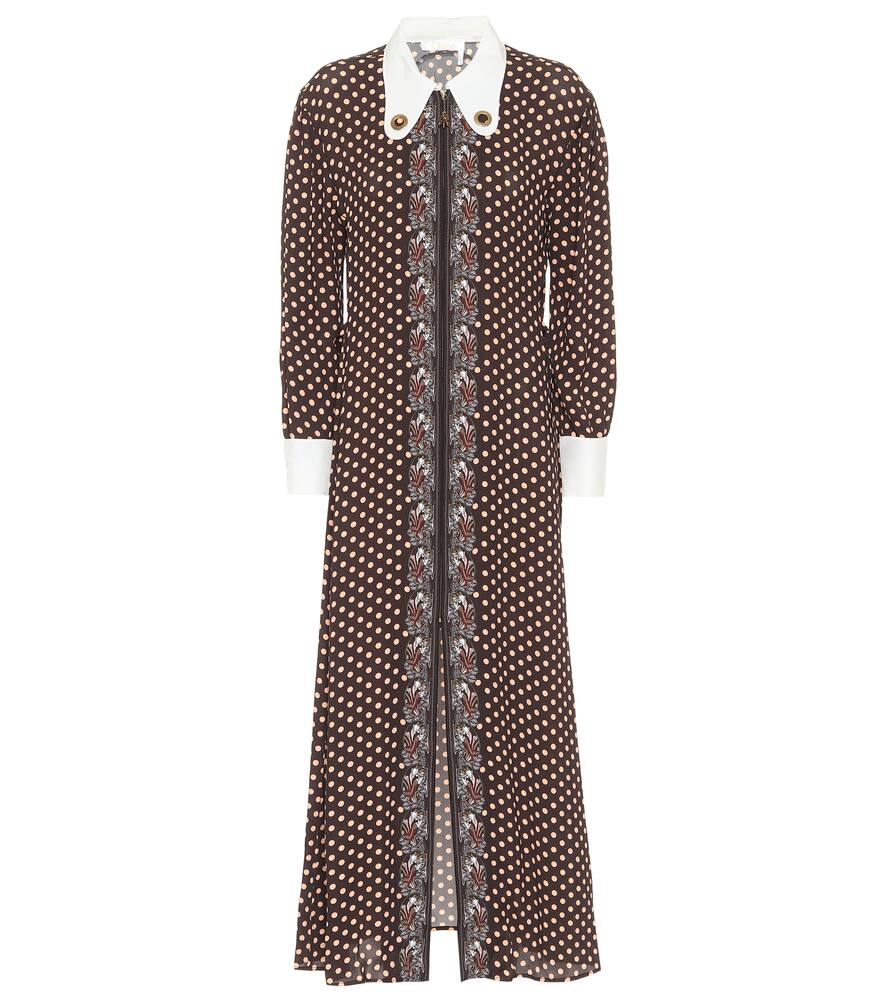 Click to view more detailed imagery on our partner's website Chloé Embellished Silk-trimmed Printed Crepe Maxi Dress In Brown