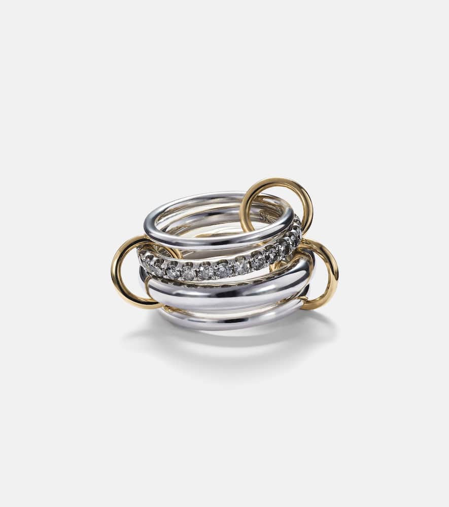 Spinelli Kilcollin Janssen SG Gris sterling silver ring with diamonds and yellow and rose gold connectors