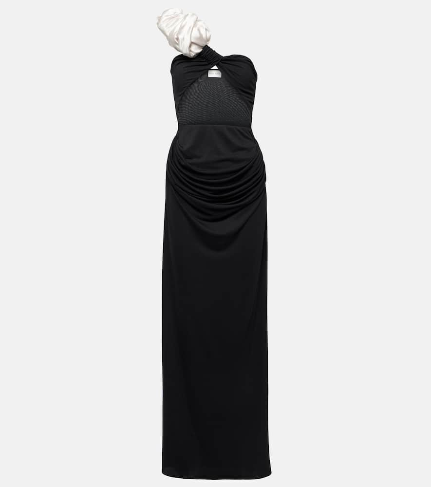 Ruffled cutout one-shoulder gown