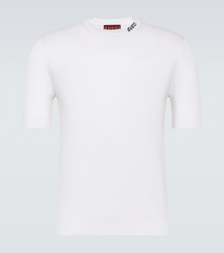 Shop Gucci Logo Silk And Cotton T-shirt In White