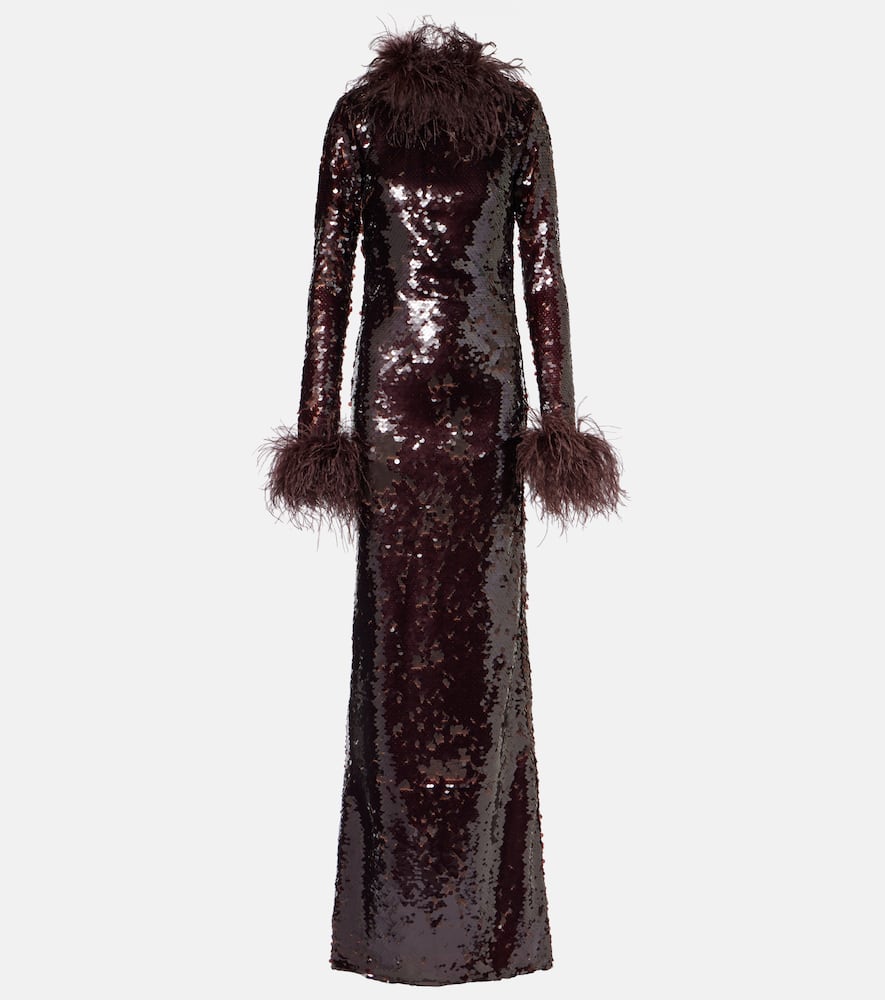Zouzou feather-trimmed sequined gown