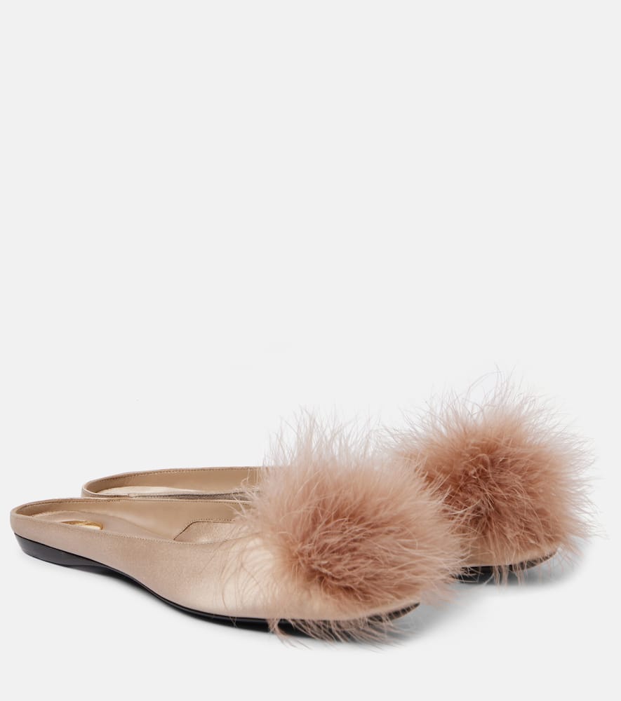 Saint Laurent Lido pompom satin crepe mules