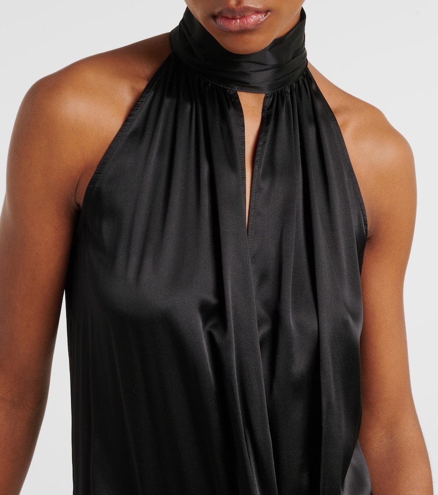 Nina Ricci Gathered Halterneck Satin Minidress In Black