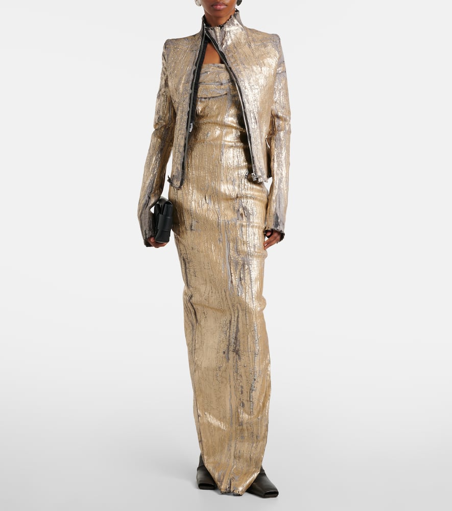 Shop Rick Owens Gary Coated Denim Jacket In Gold