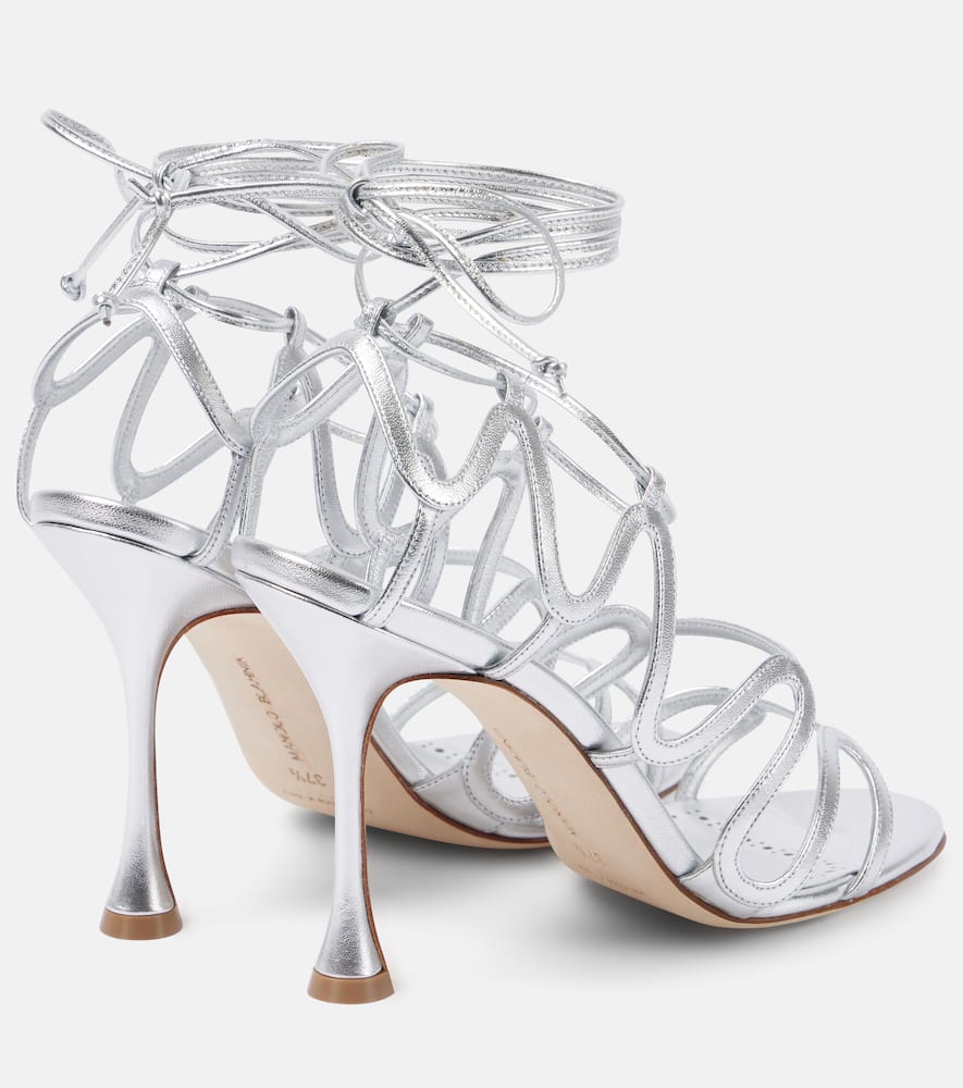 Manolo Blahnik Fawda 105 Metallic Leather Sandals In Silver