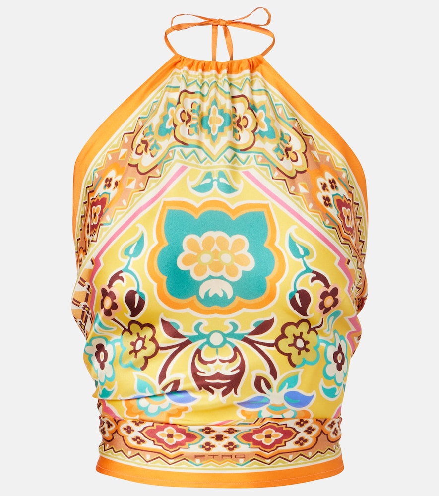 Etro Halterneck printed silk top