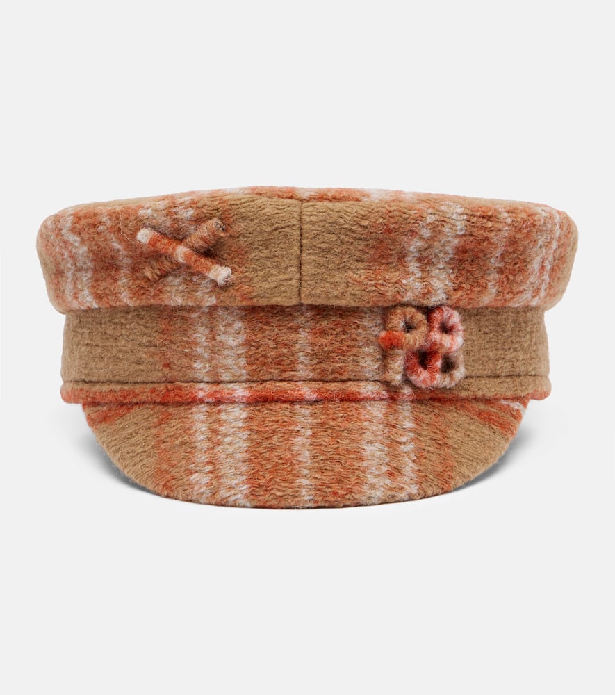 Checked wool-blend newsboy cap