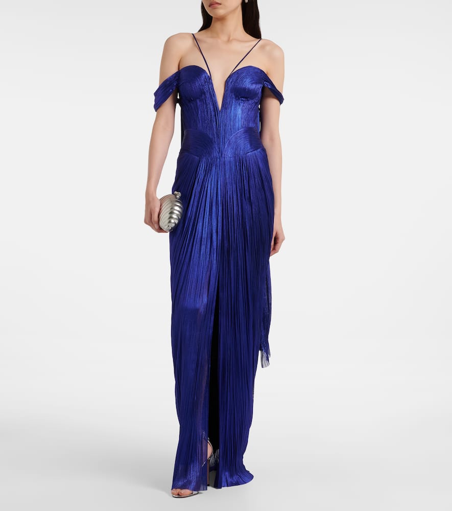 Maria Lucia Hohan Camilla Metallic Silk Tulle Bustier Gown In Blue