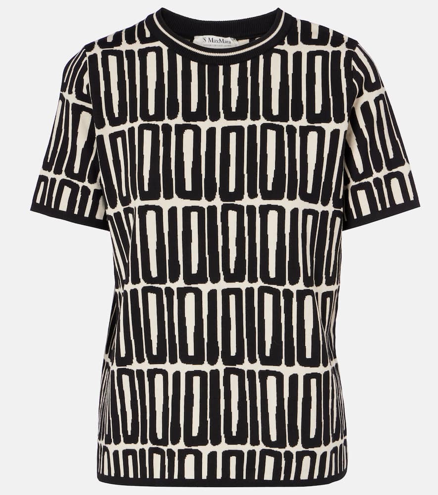 S Max Mara Ramo Printed Cotton Top In Black