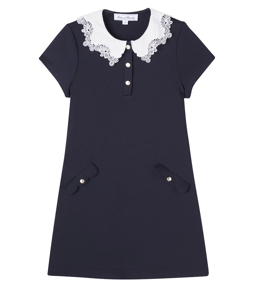 Tartine Et Chocolat Lace-trimmed Cotton Dress In Blue