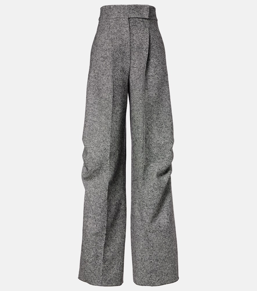 Max Mara Simone Wool And Silk Tweed Wide-leg Pants In Black