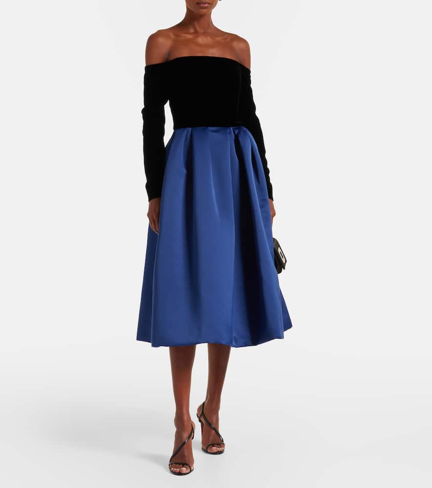 Carolina Herrera Off The Shoulder Long Sleeve Mixed Media Cocktail Dress In Multi