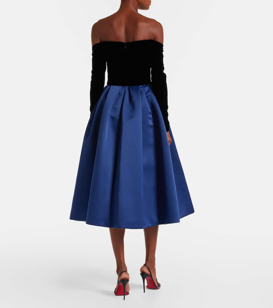 Carolina Herrera Off The Shoulder Long Sleeve Mixed Media Cocktail Dress In Multi