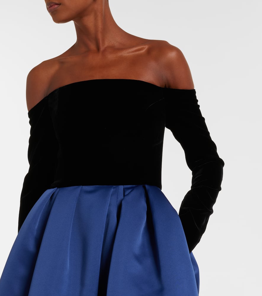 Carolina Herrera Off The Shoulder Long Sleeve Mixed Media Cocktail Dress In Multi