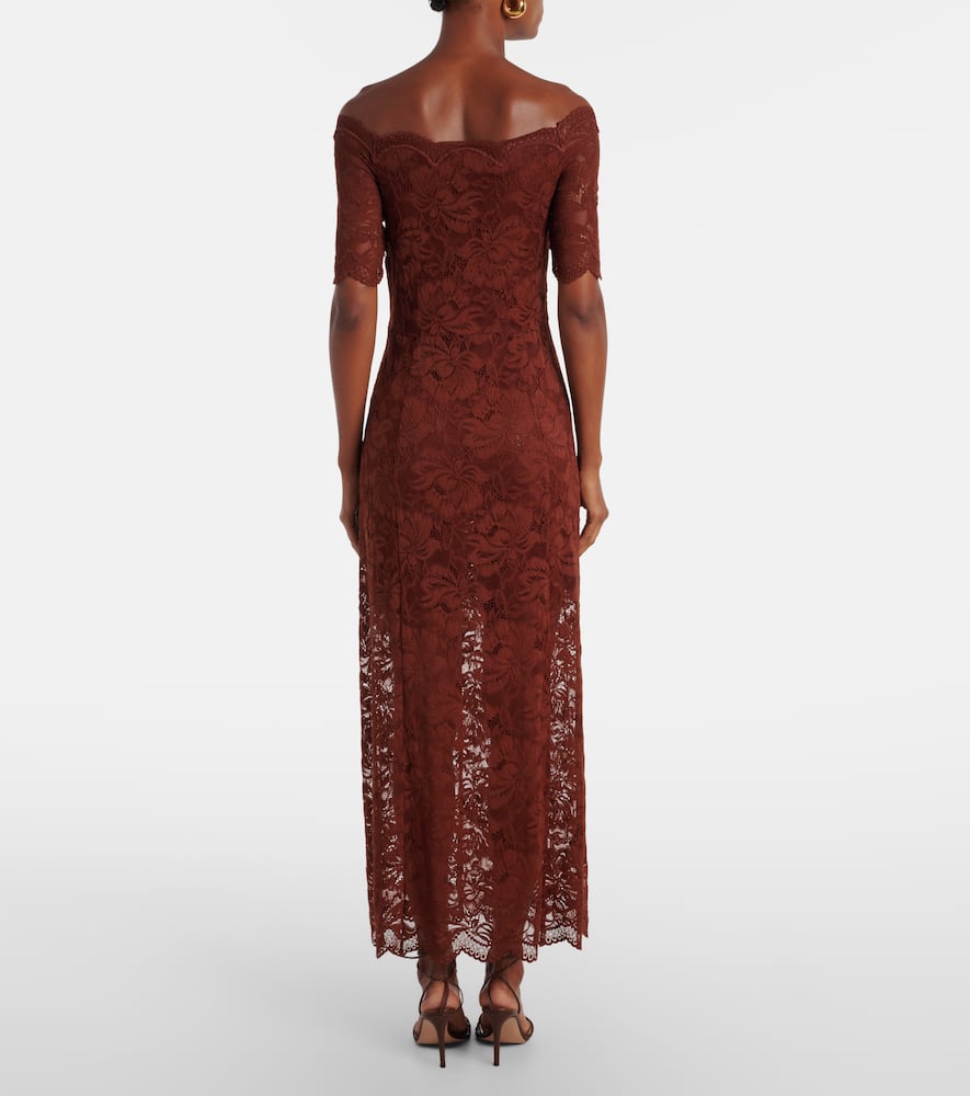 Rabanne Off-shoulder Lace Maxi Dress In Brown