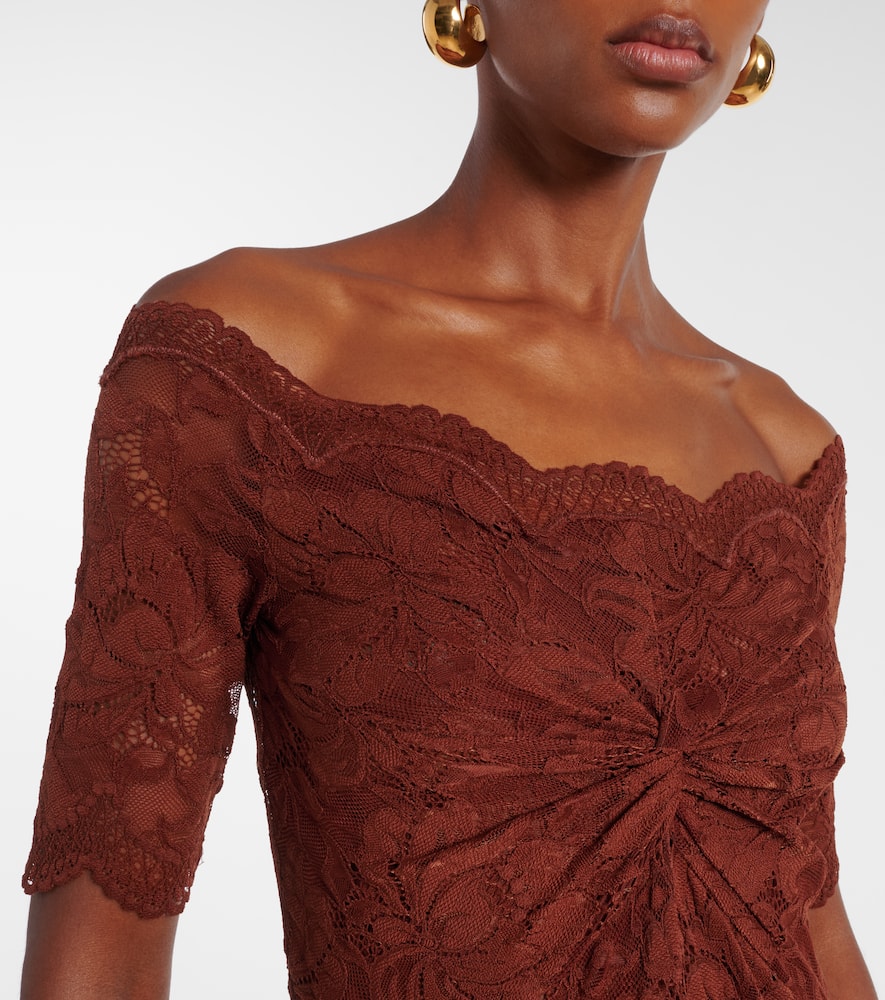 Rabanne Off-shoulder Lace Maxi Dress In Brown