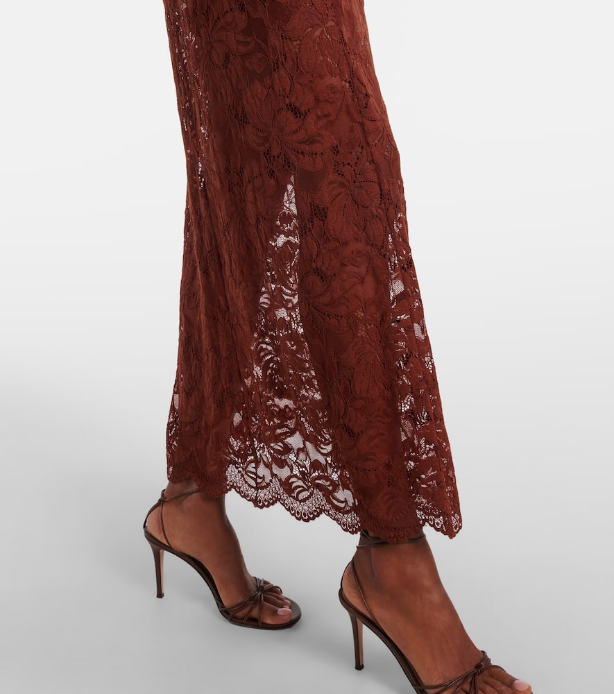 Rabanne Off-shoulder Lace Maxi Dress In Brown