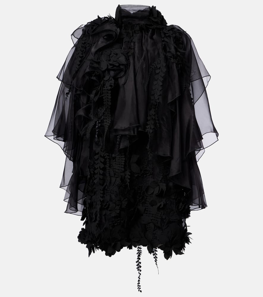 Zimmermann Hypnotic Floral-applique Minidress In Black