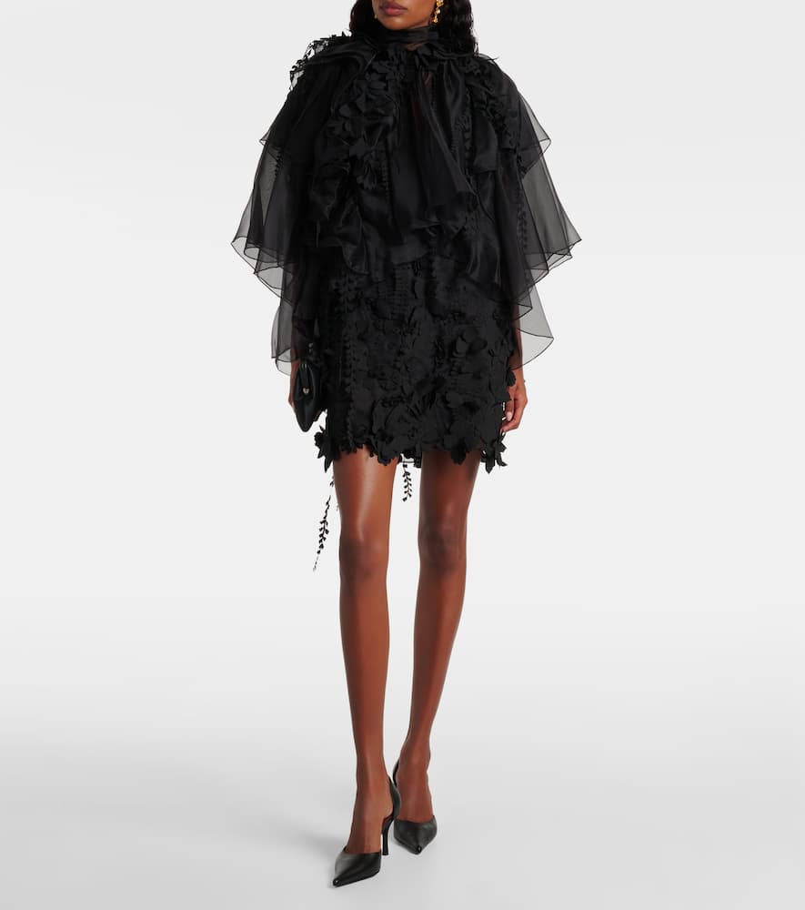 Zimmermann Hypnotic Floral-applique Minidress In Black