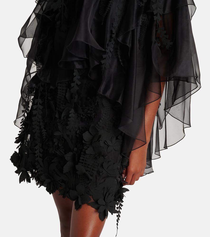 Zimmermann Hypnotic Floral-applique Minidress In Black