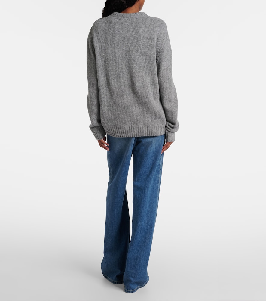 Prada Logo Intarsia Wool And Cashmere Sweater In Gray