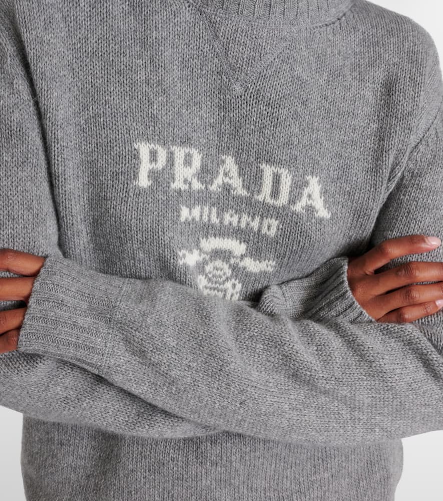 Prada Logo Intarsia Wool And Cashmere Sweater In Gray