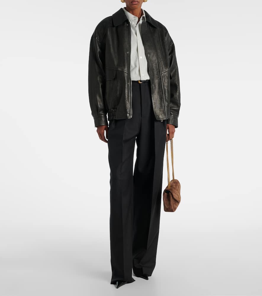 Saint Laurent Weite Hose Aus Wolle Und Mohair In Black