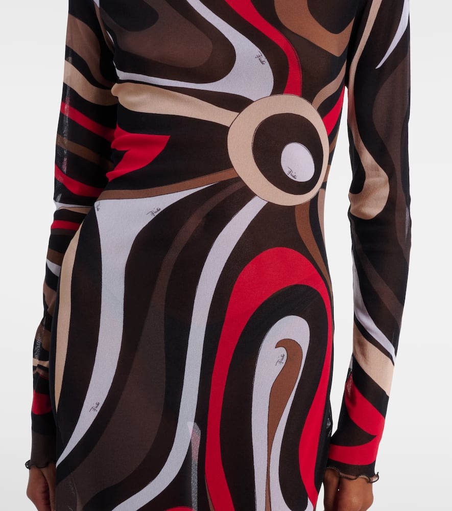 Pucci Printed Tulle-trimmed Jersey Maxi Dress In Multi