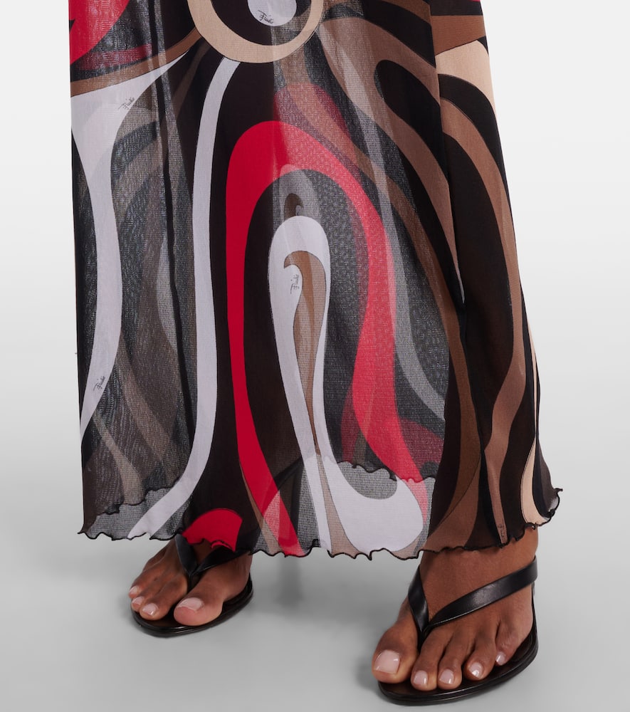Pucci Printed Tulle-trimmed Jersey Maxi Dress In Multi