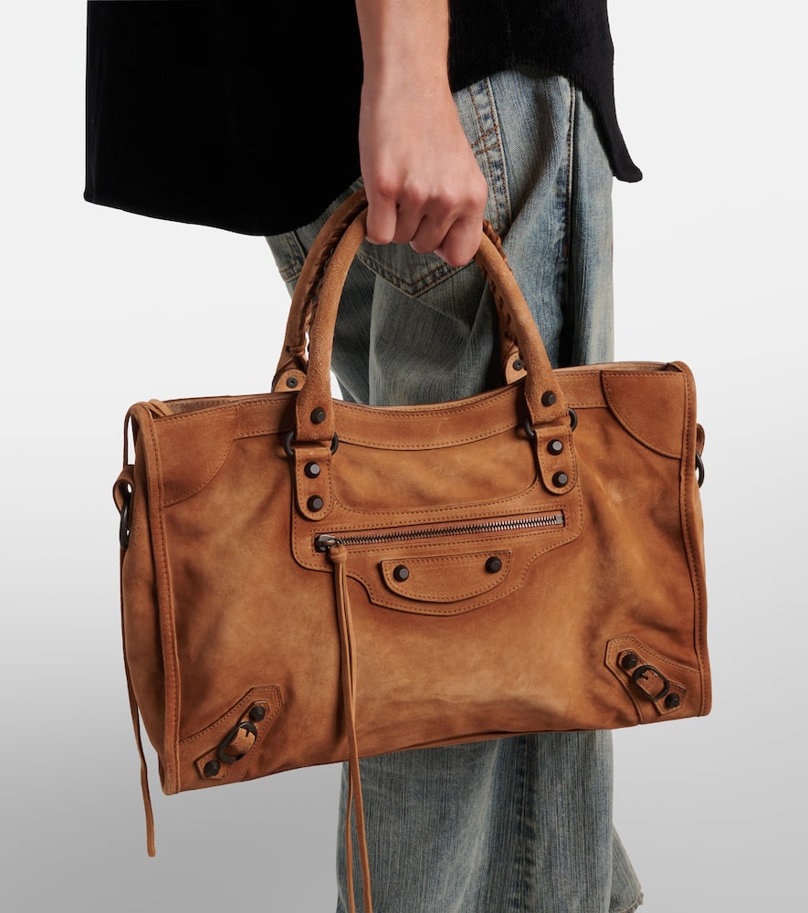 Balenciaga Le City Medium Suede Tote Bag In Sand