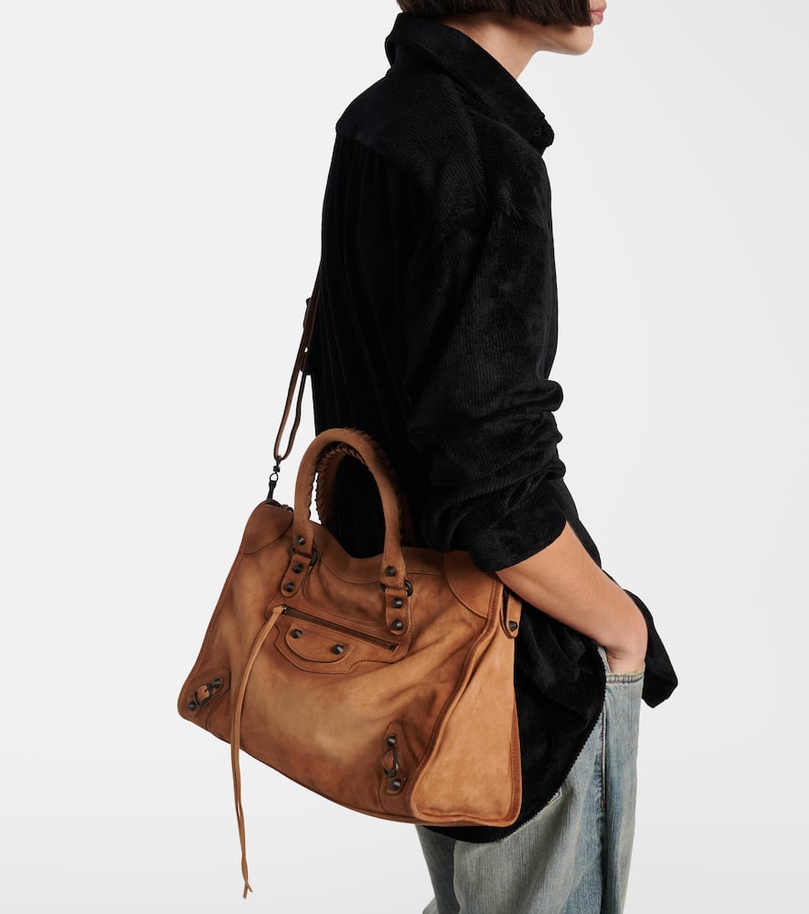 Balenciaga Le City Medium Suede Tote Bag In Sand