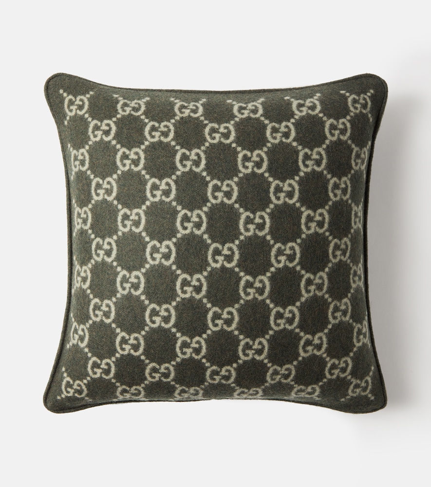 Gucci Unisex Green Gg Wool And Cashmere Jacquard Cushion