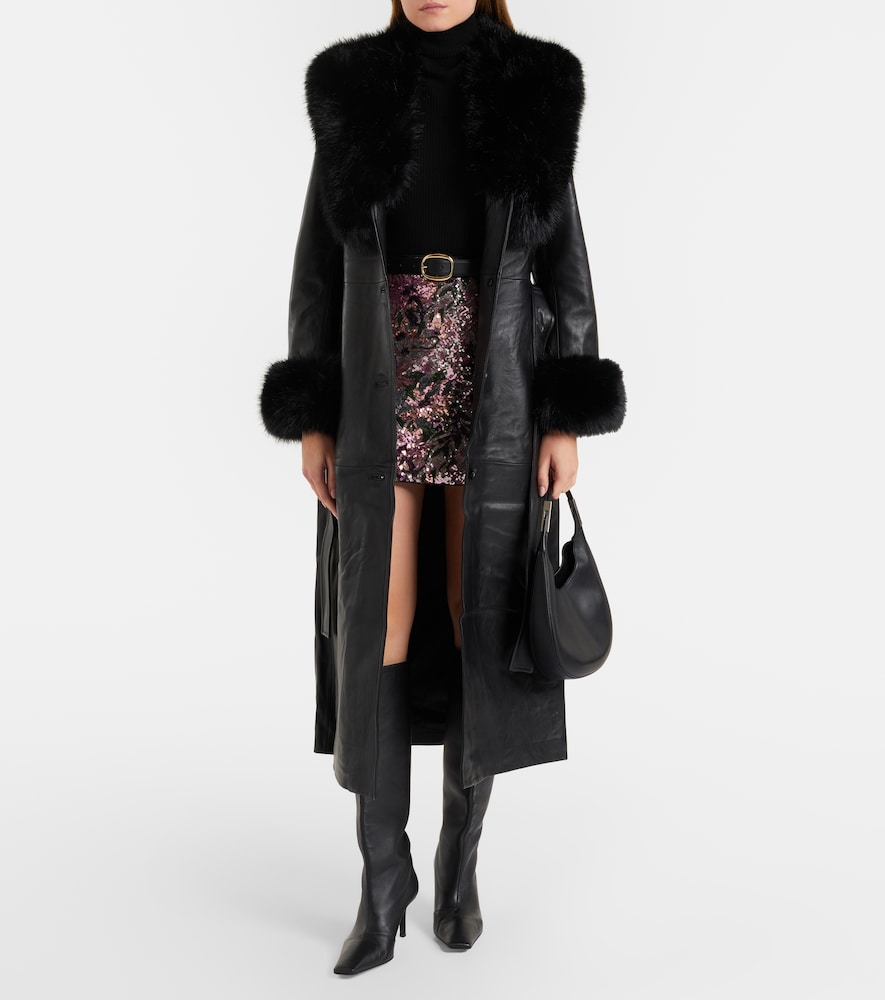 Self-Portrait Belted leather coat