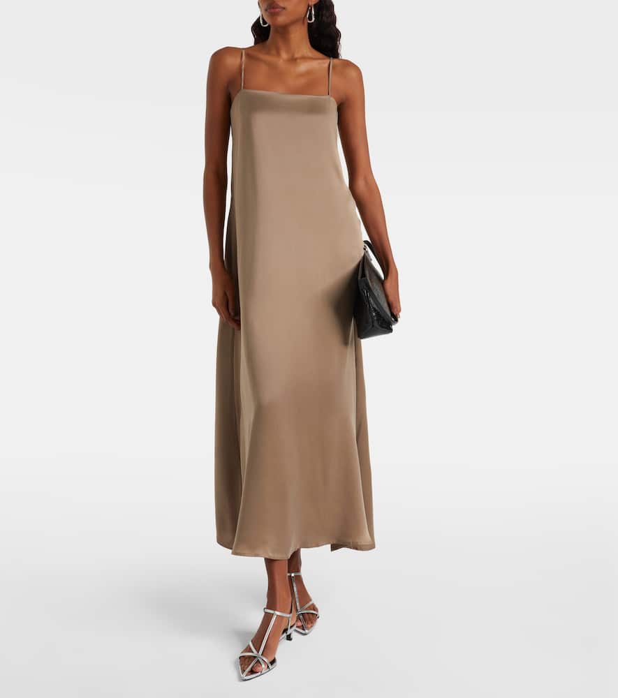 Asceno Melfi Silk Twill Maxi Dress In Brown
